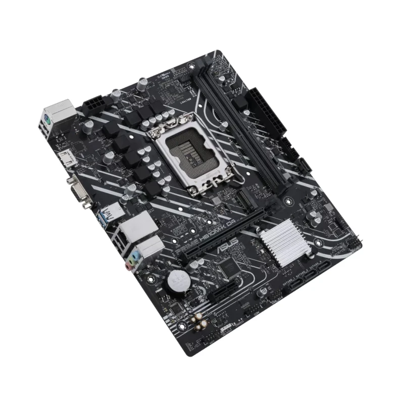 مادربرد ASUS Prime H610M-K D4 با طراحی جمع‌وجور و پشتیبانی از حافظه DDR4، انتخابی مناسب برای سیستم‌های خانگی و گیمینگ سبک.