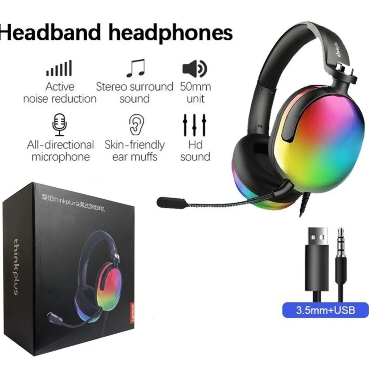 هدفون گیمینگ Lenovo ThinkPlus G‑86A با درایور ۵۰ mm، صدای شفاف و باس قدرتمند، میکروفون با نویز کنسلینگ و اتصال سیمی؛ مناسب کامپیوتر، کنسول.