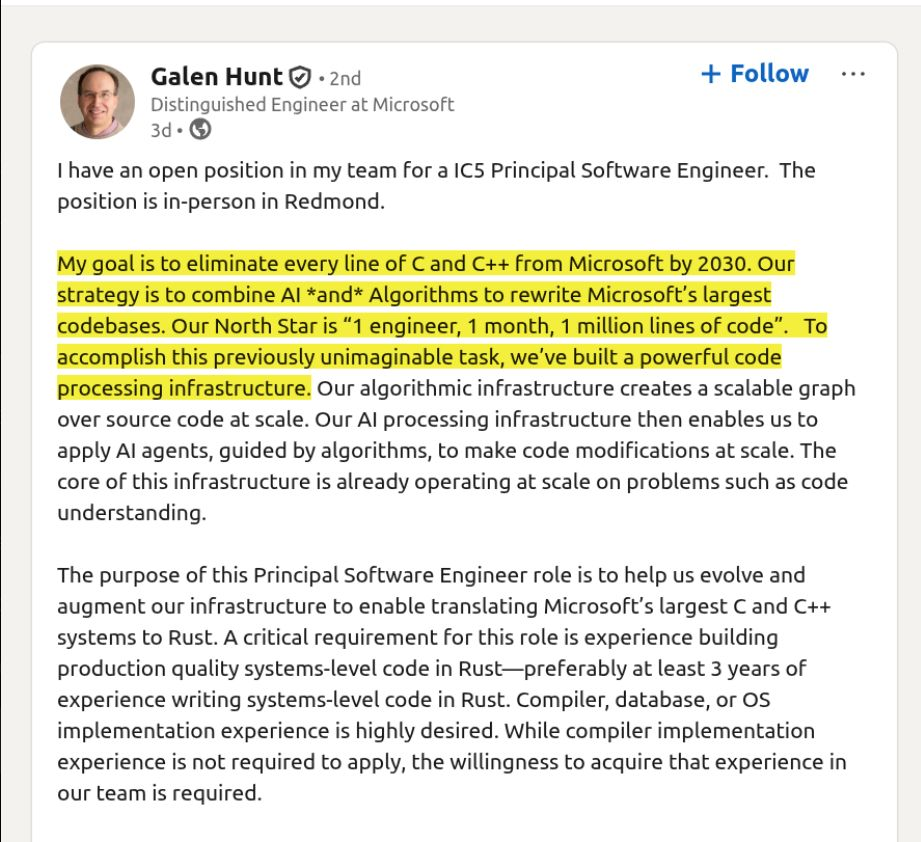 پست لینکدین گالن هانت